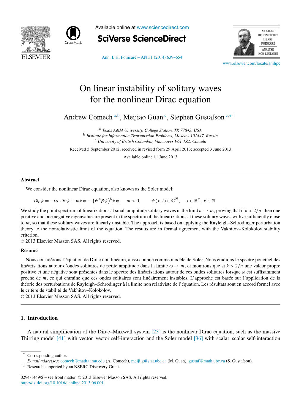 On Linear Instability of Solitary Waves for the Nonlinear Dirac Equation