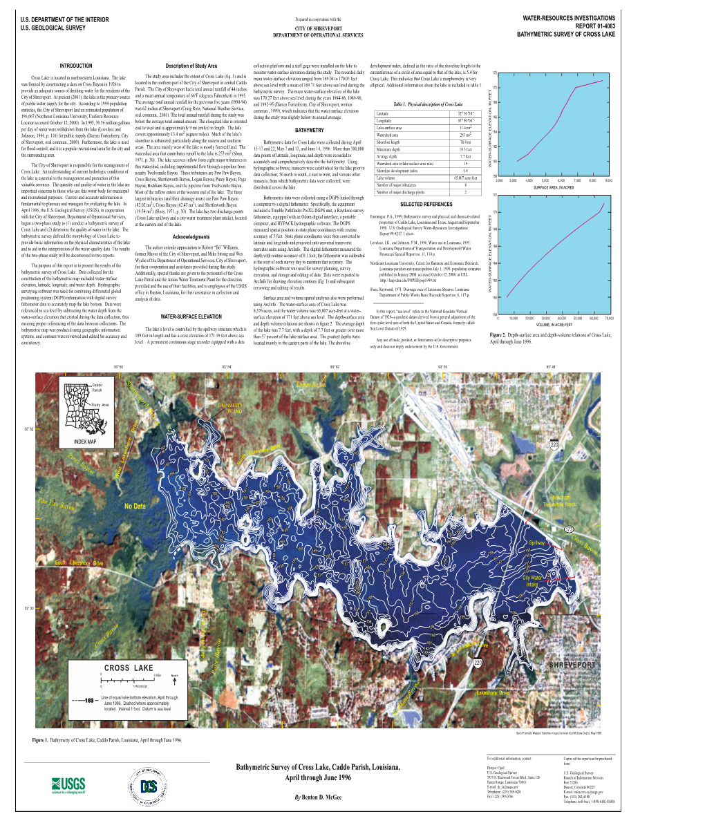 Bathymetric Survey of Cross Lake, Caddo Parish, Louisiana, April