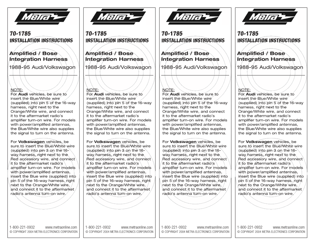 70-1785 70-1785 70-1785 70-1785 Installation Instructions Installation Instructions Installation Instructions Installation Instructions