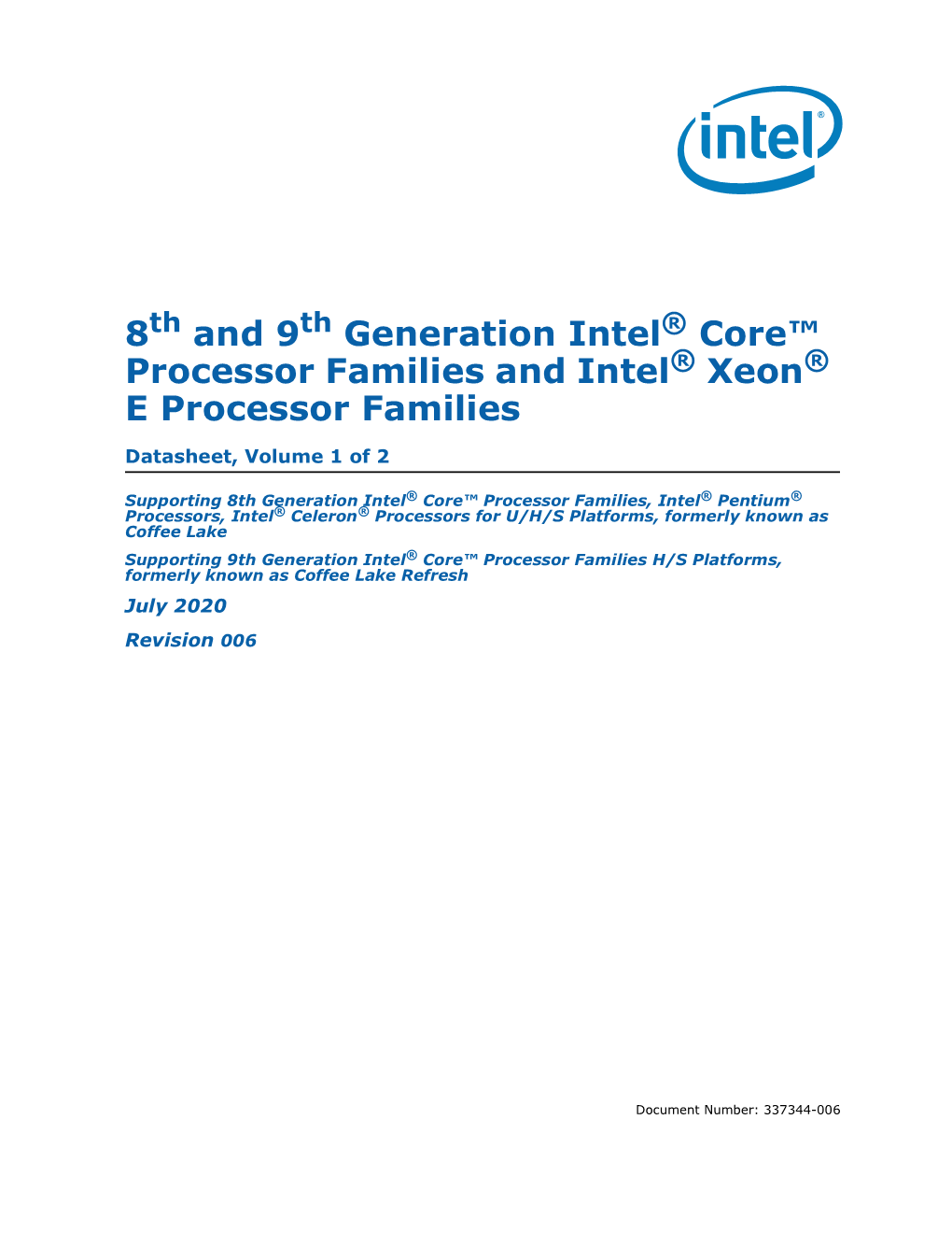 8Th and 9Th Generation Intel® Core™ Processor Families Datasheet