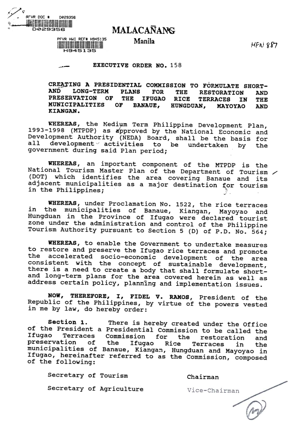 Executive Order No. 158, February 18, 1994