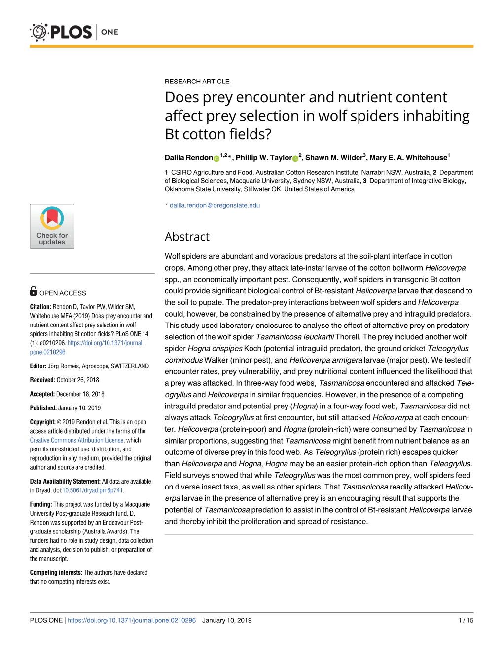 Does Prey Encounter and Nutrient Content Affect Prey Selection in Wolf Spiders Inhabiting Bt Cotton Fields?