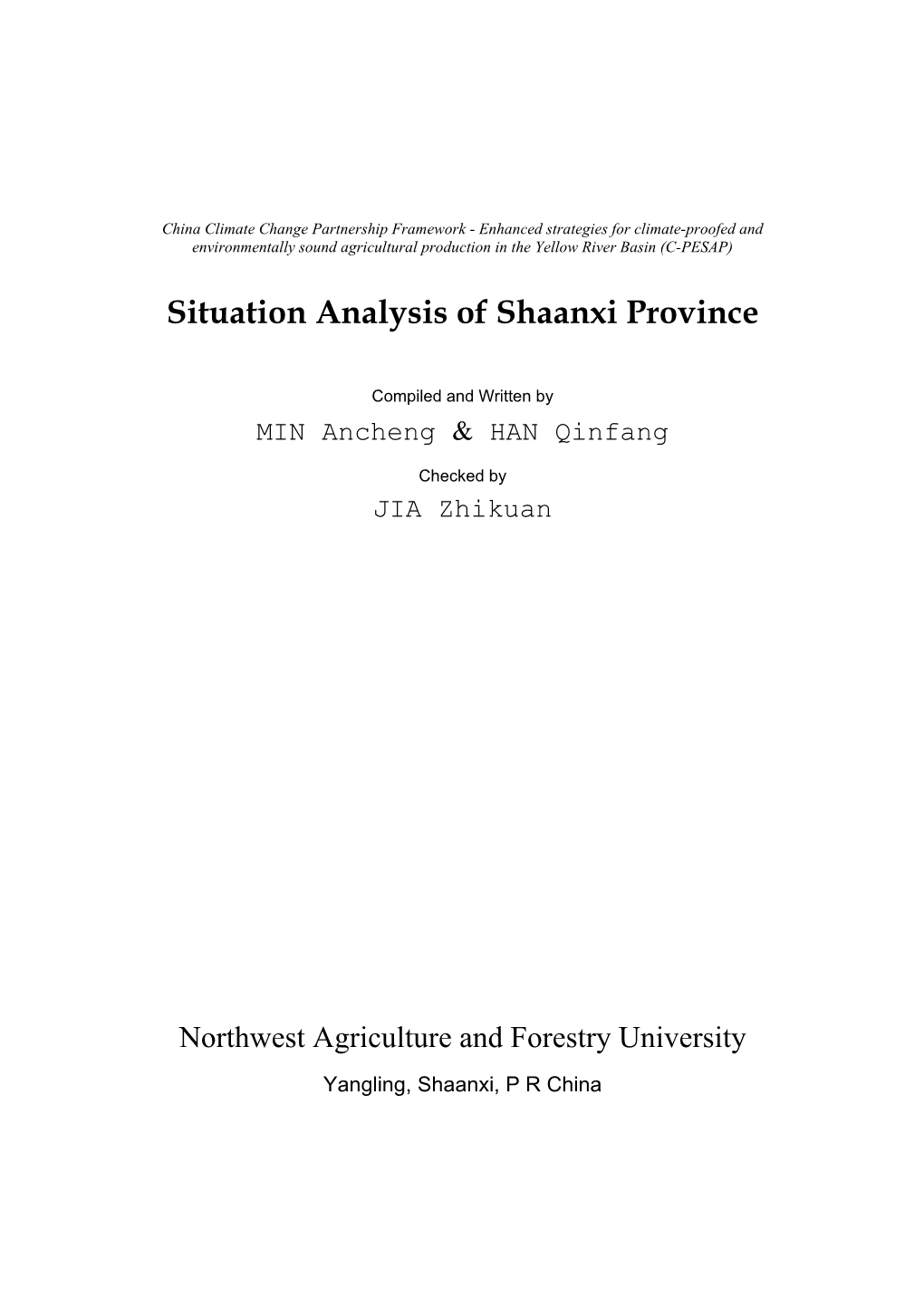 Situation Analysis of Shaanxi Province