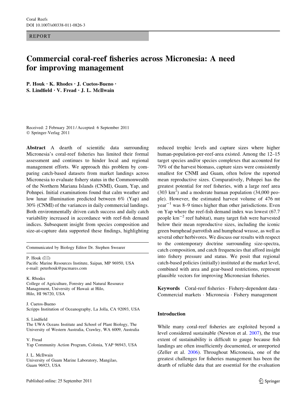 Commercial Coral-Reef Fisheries Across Micronesia: a Need for Improving