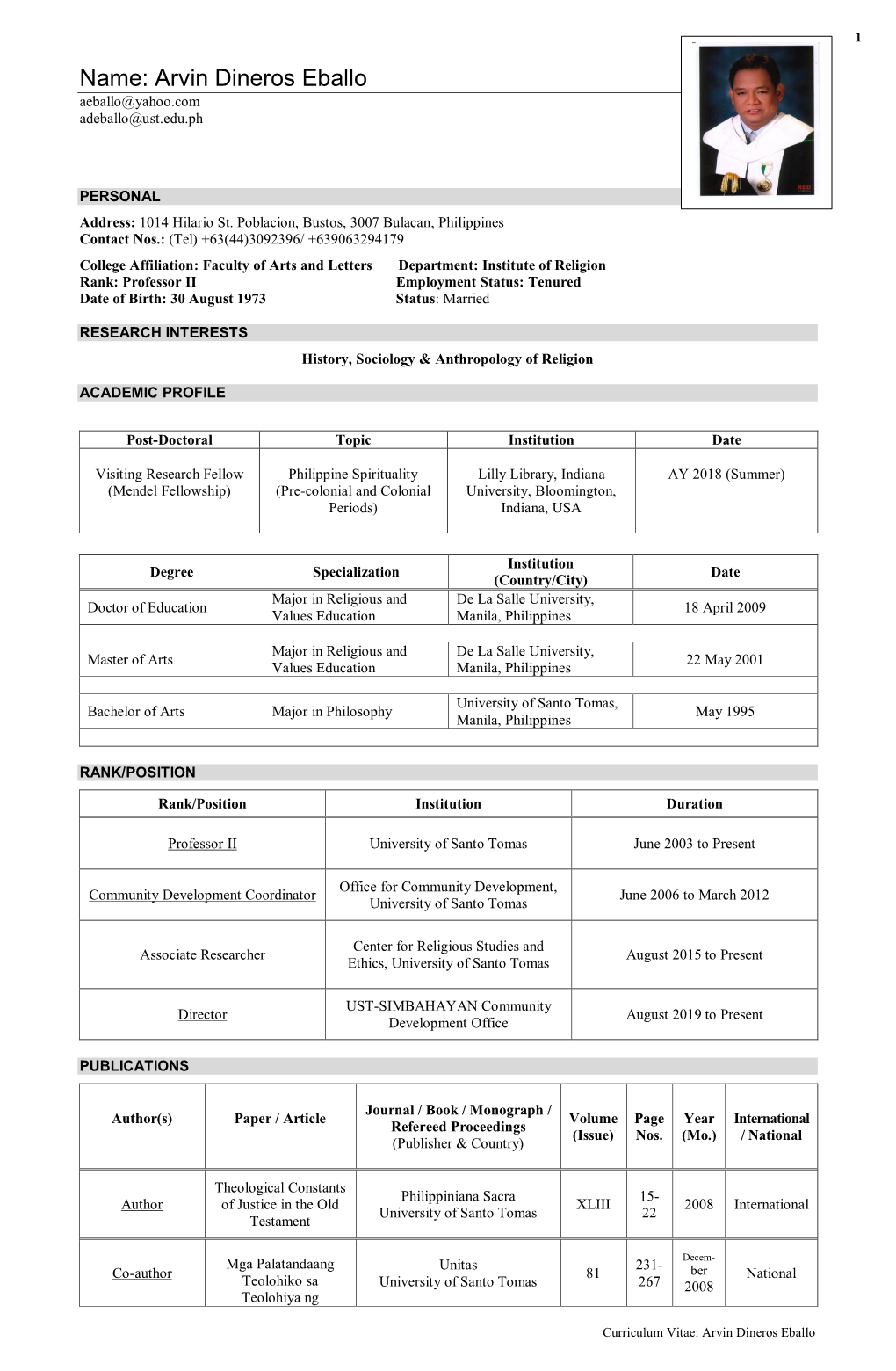 Faculty Information Sheet