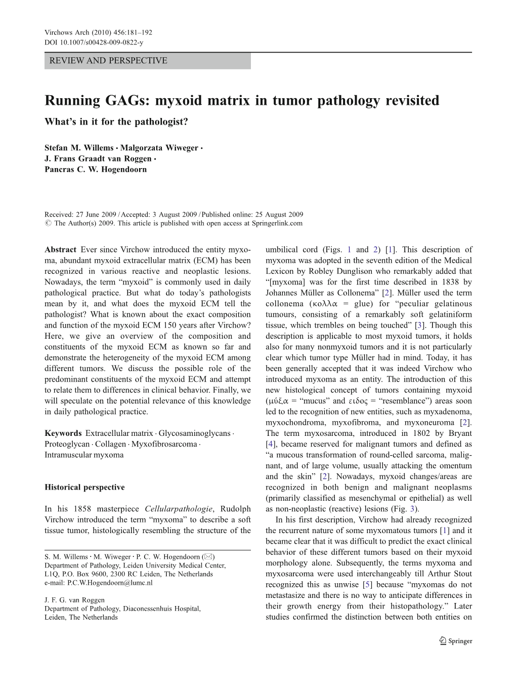 Myxoid Matrix in Tumor Pathology Revisited What’S in It for the Pathologist?