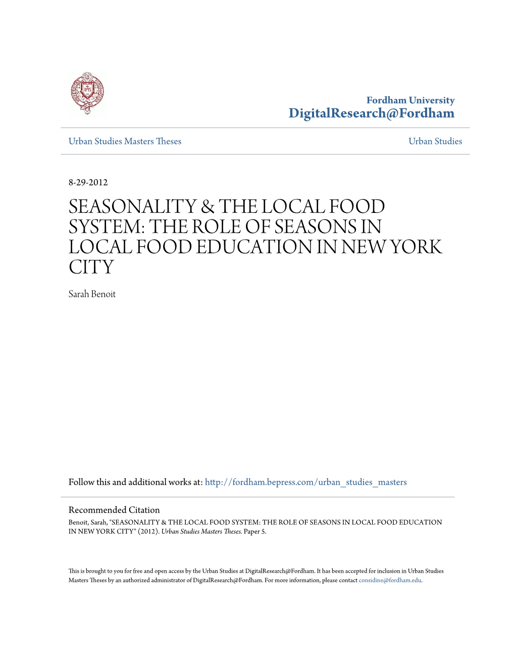 Seasonality & the Local Food System