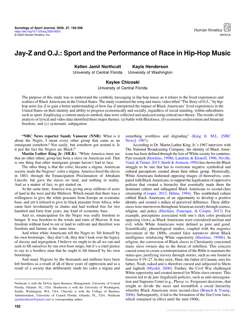Jay-Z and O.J.: Sport and the Performance of Race in Hip-Hop Music