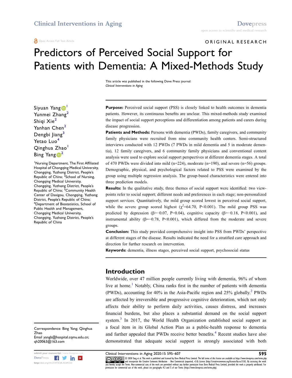 Predictors of Perceived Social Support for Patients with Dementia: a Mixed-Methods Study