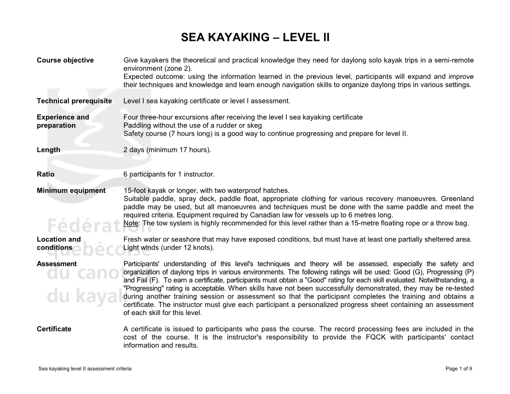 Sea Kayaking – Level Ii