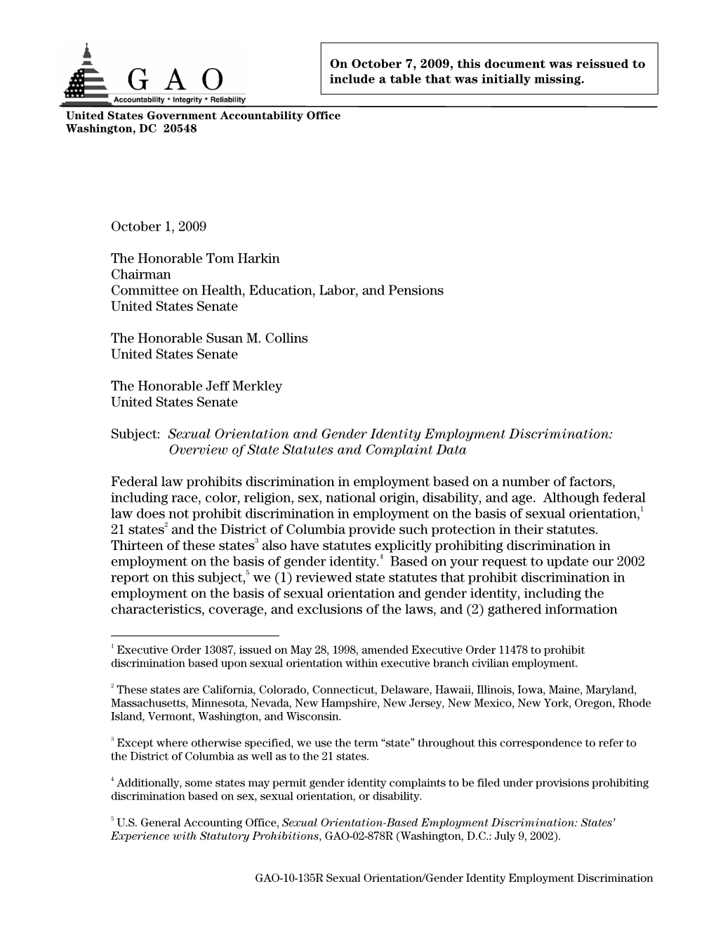 GAO-10-135R Sexual Orientation and Gender Identity Employment