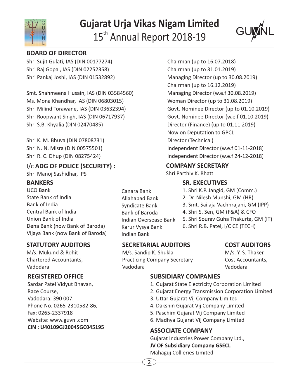 Gujarat Urja Vikas Nigam Limited 15 Annual Report 2018-19