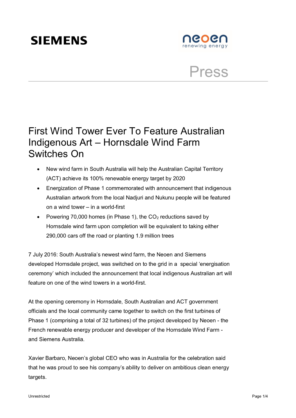 Hornsdale Wind Farm Switches On