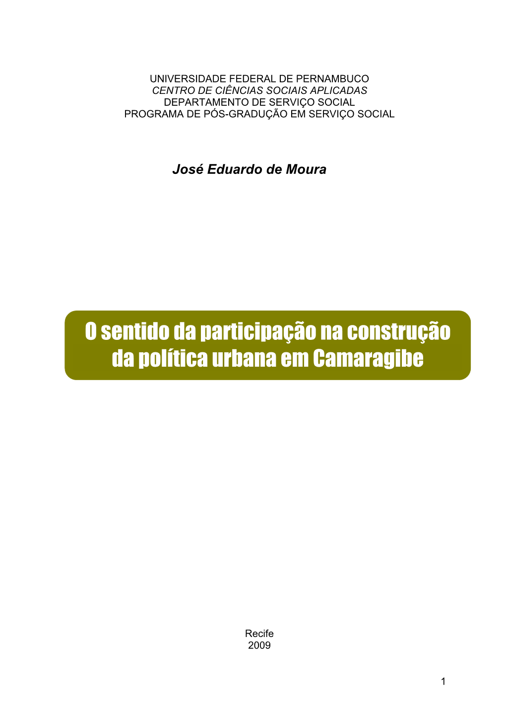 O Sentido Da Participação Na Construção Da Política Urbana Em Camaragibe