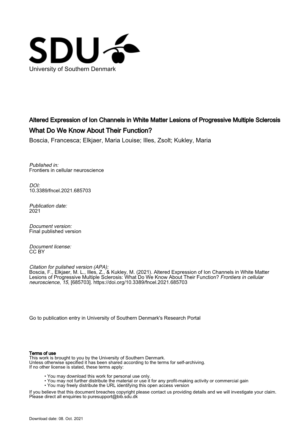 Altered Expression of Ion Channels in White Matter Lesions Of