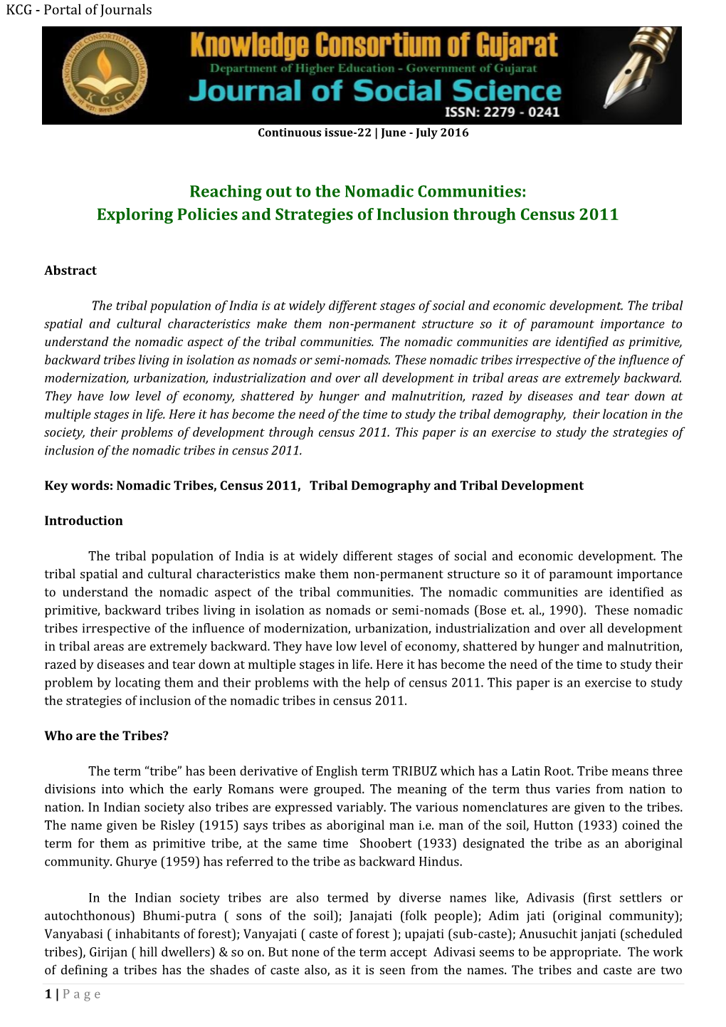 Reaching out to the Nomadic Communities: Exploring Policies and Strategies of Inclusion Through Census 2011