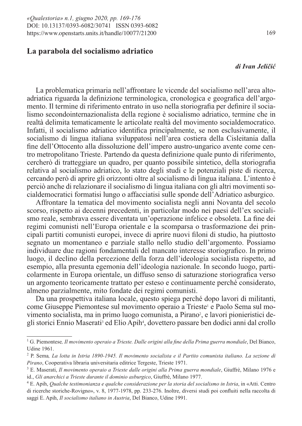 La Parabola Del Socialismo Adriatico