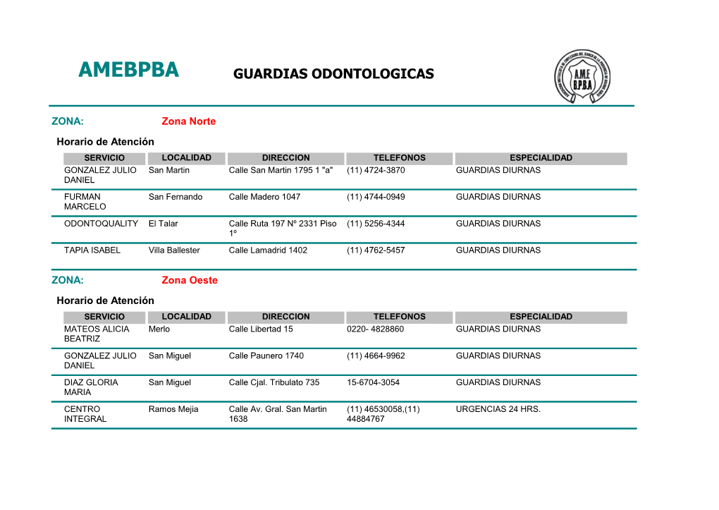 Amebpba Guardias Odontologicas