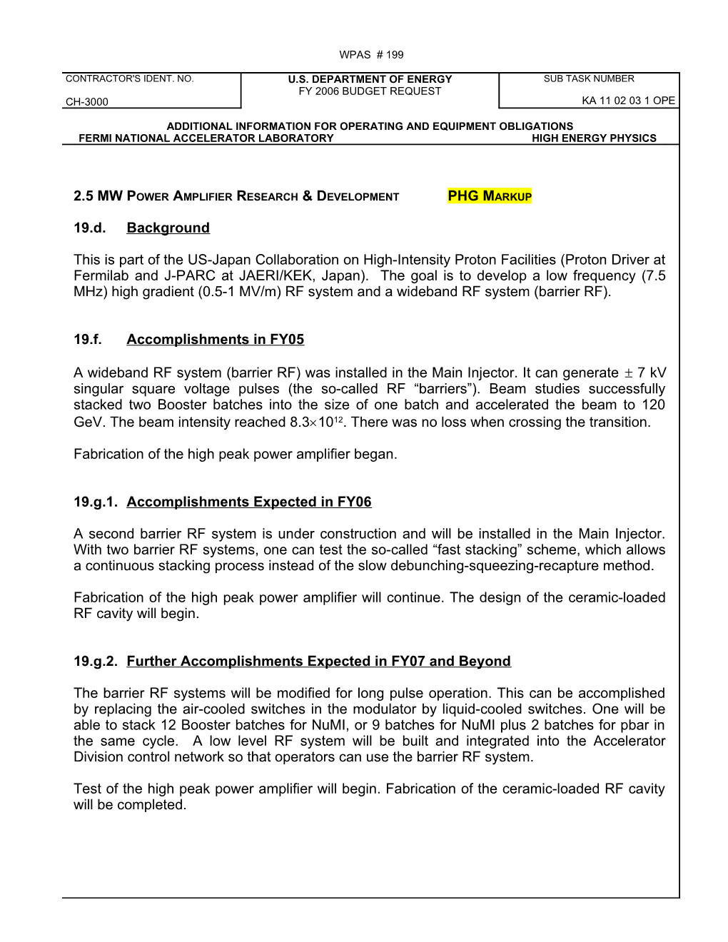 2.5 MW Power Amplifier Research & Development PHG Markup