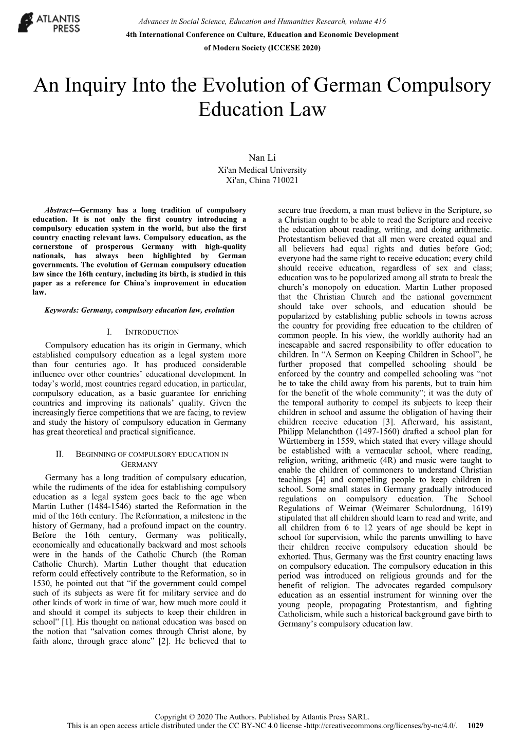 An Inquiry Into the Evolution of German Compulsory Education Law