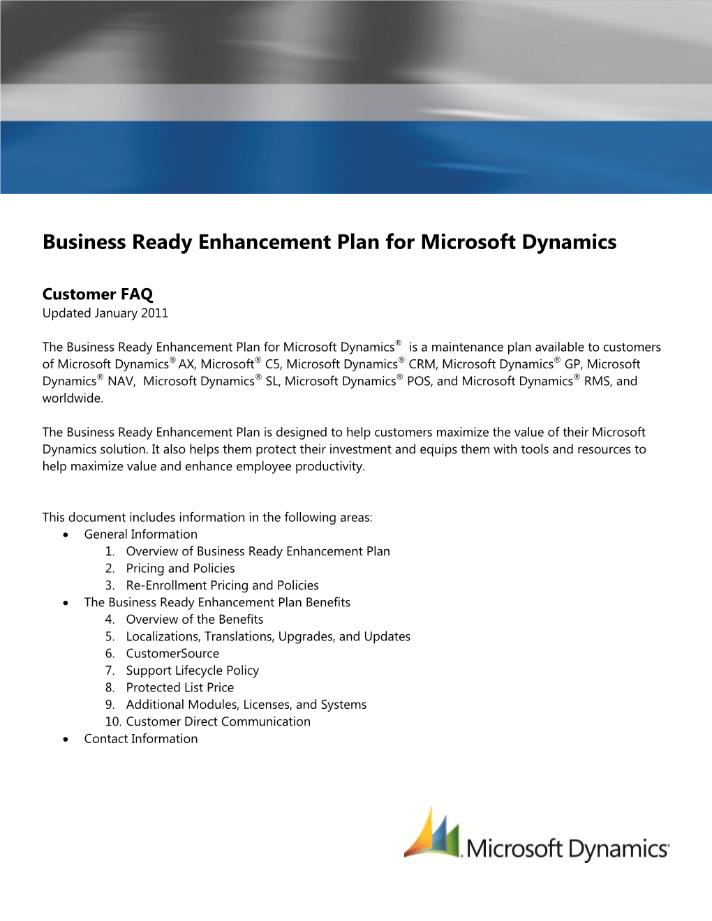 Business Ready Enhancement Plan for Microsoft Dynamics