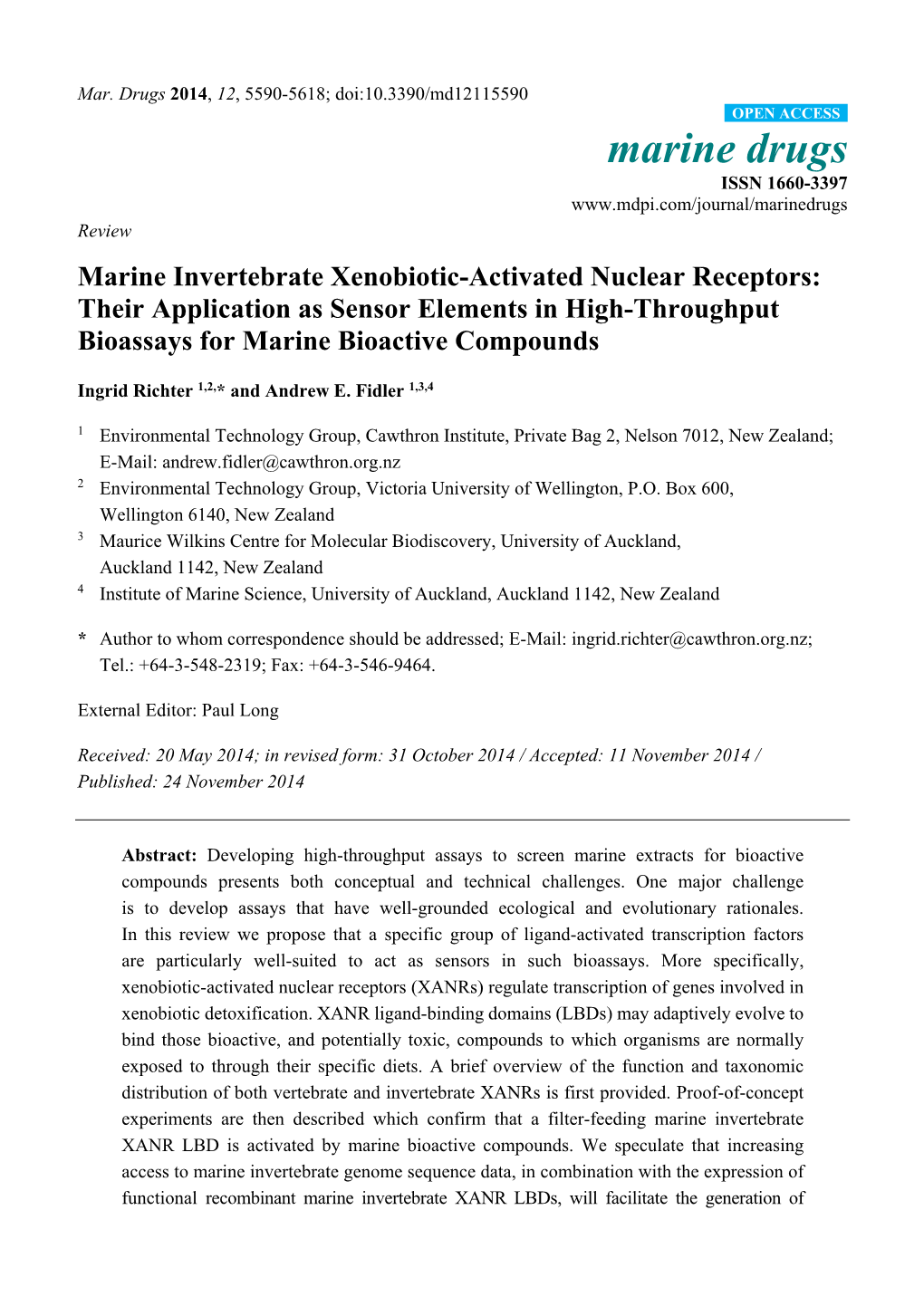 Marine Invertebrate Xenobiotic-Activated Nuclear Receptors: Their Application As Sensor Elements in High-Throughput Bioassays for Marine Bioactive Compounds