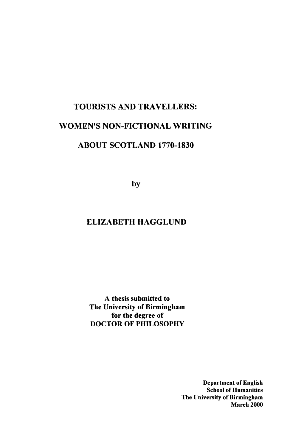 Women's Non-Fictional Writing About Scotland 1770-1830