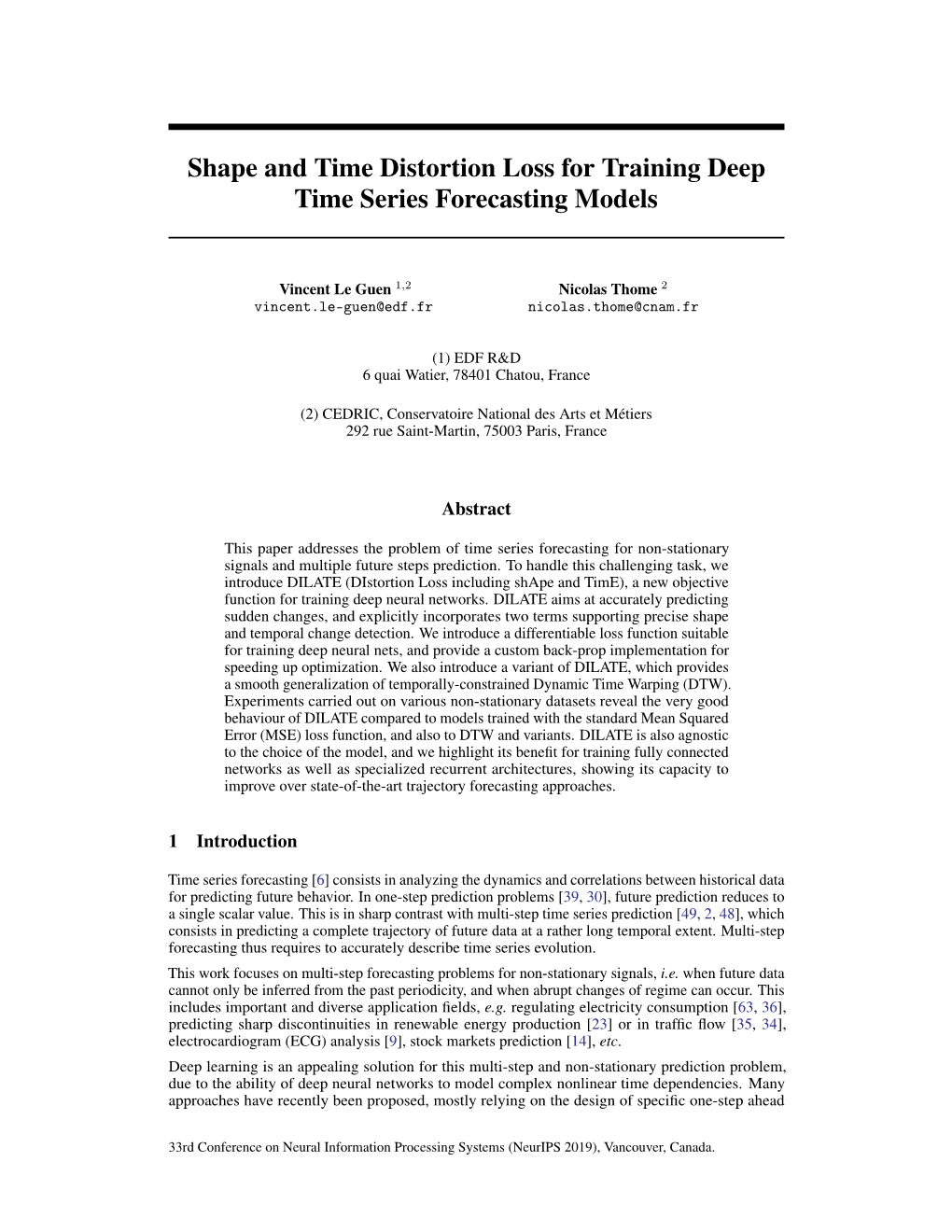 Shape and Time Distortion Loss for Training Deep Time Series Forecasting Models