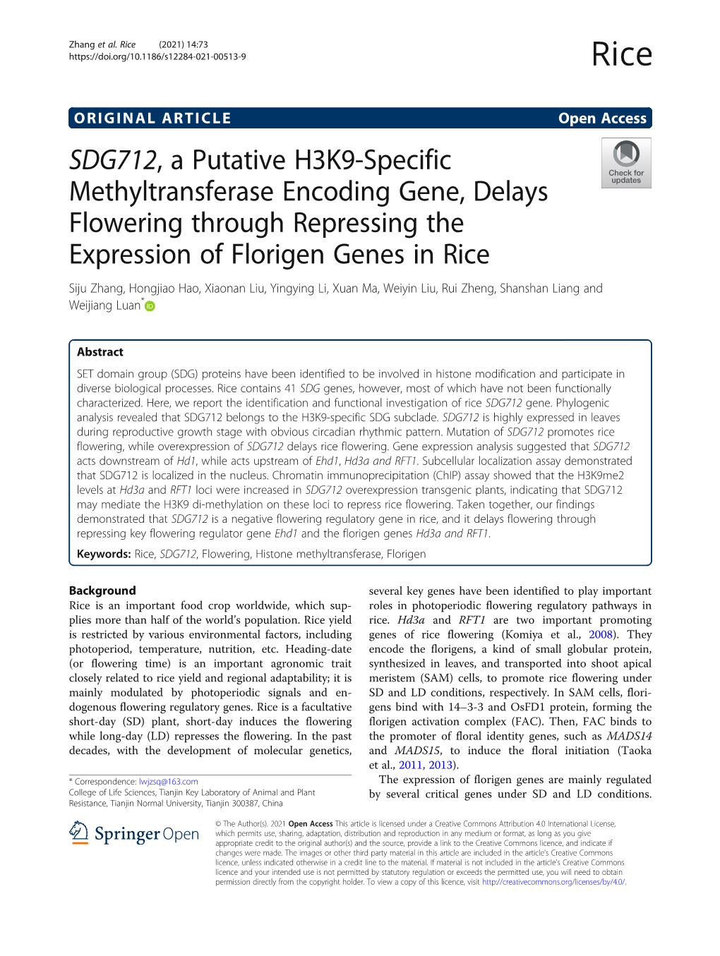 SDG712, a Putative H3K9-Specific Methyltransferase Encoding Gene