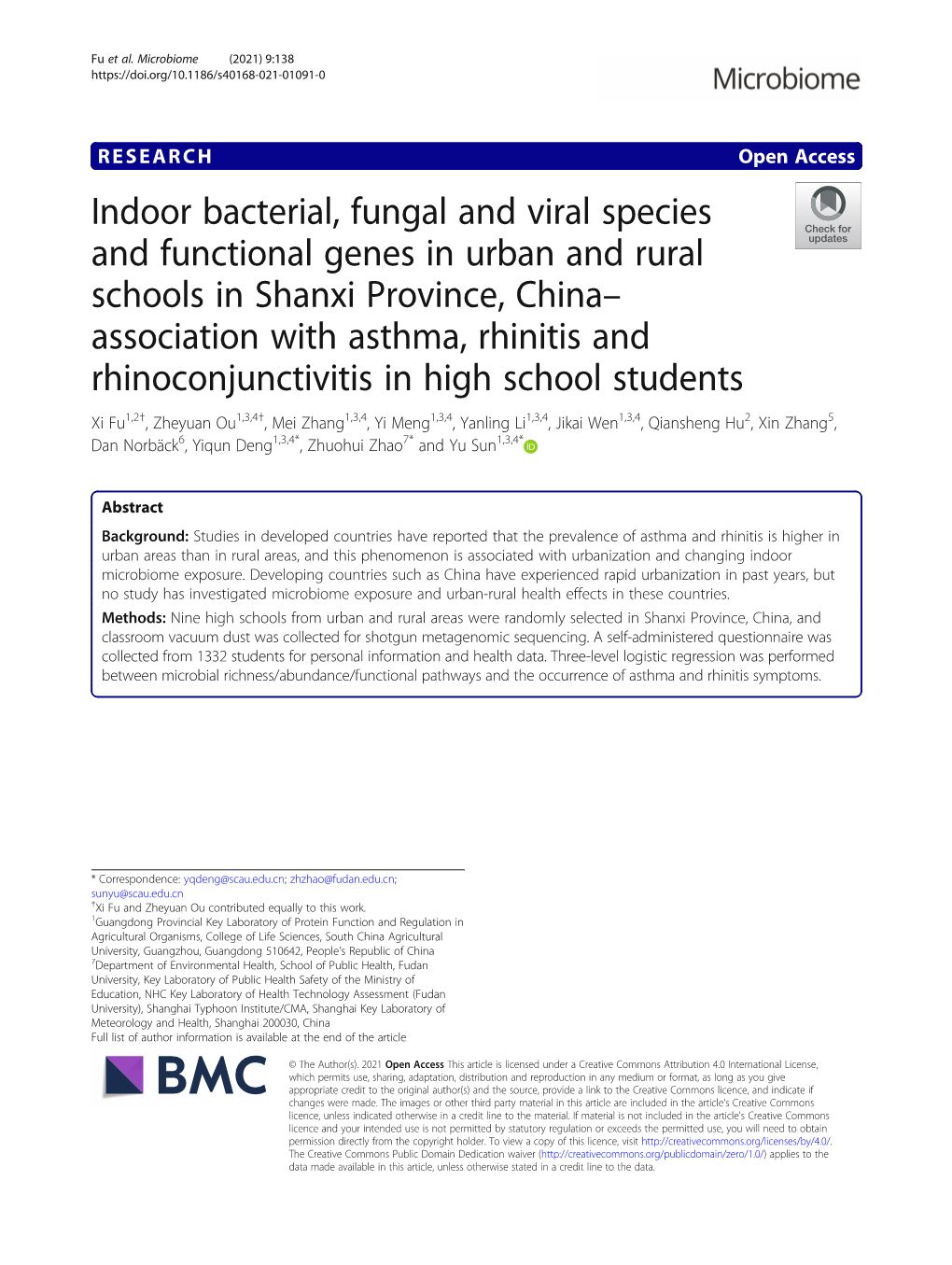 Indoor Bacterial, Fungal and Viral Species and Functional Genes In