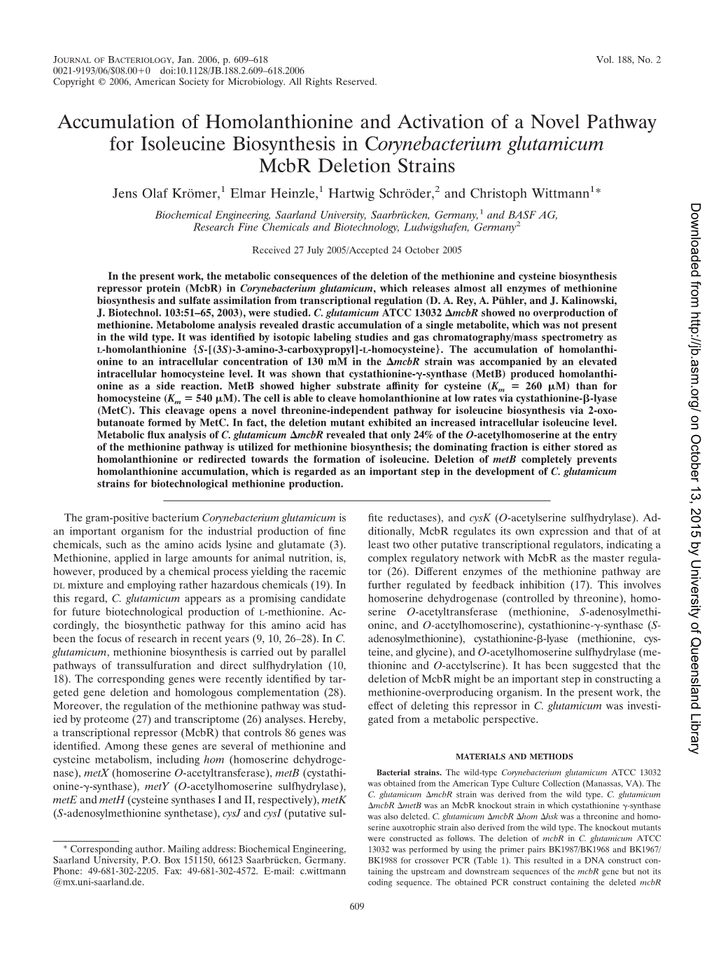 Accumulation of Homolanthionine and Activation of a Novel Pathway For