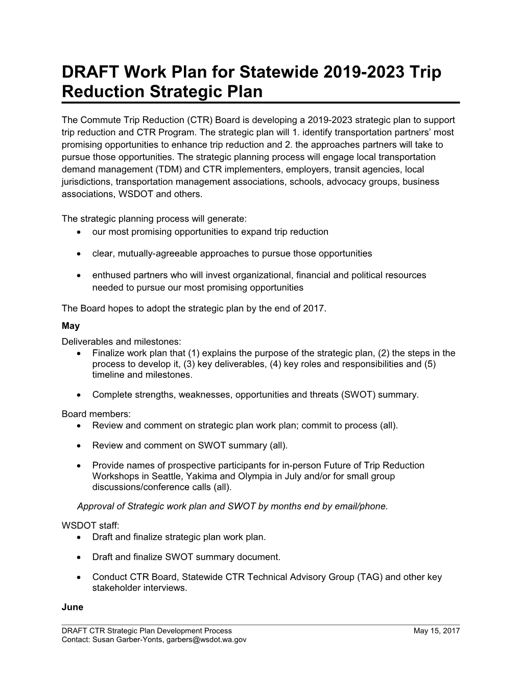 DRAFT Work Plan for Statewide 2019-2023 Trip Reduction Strategic Plan