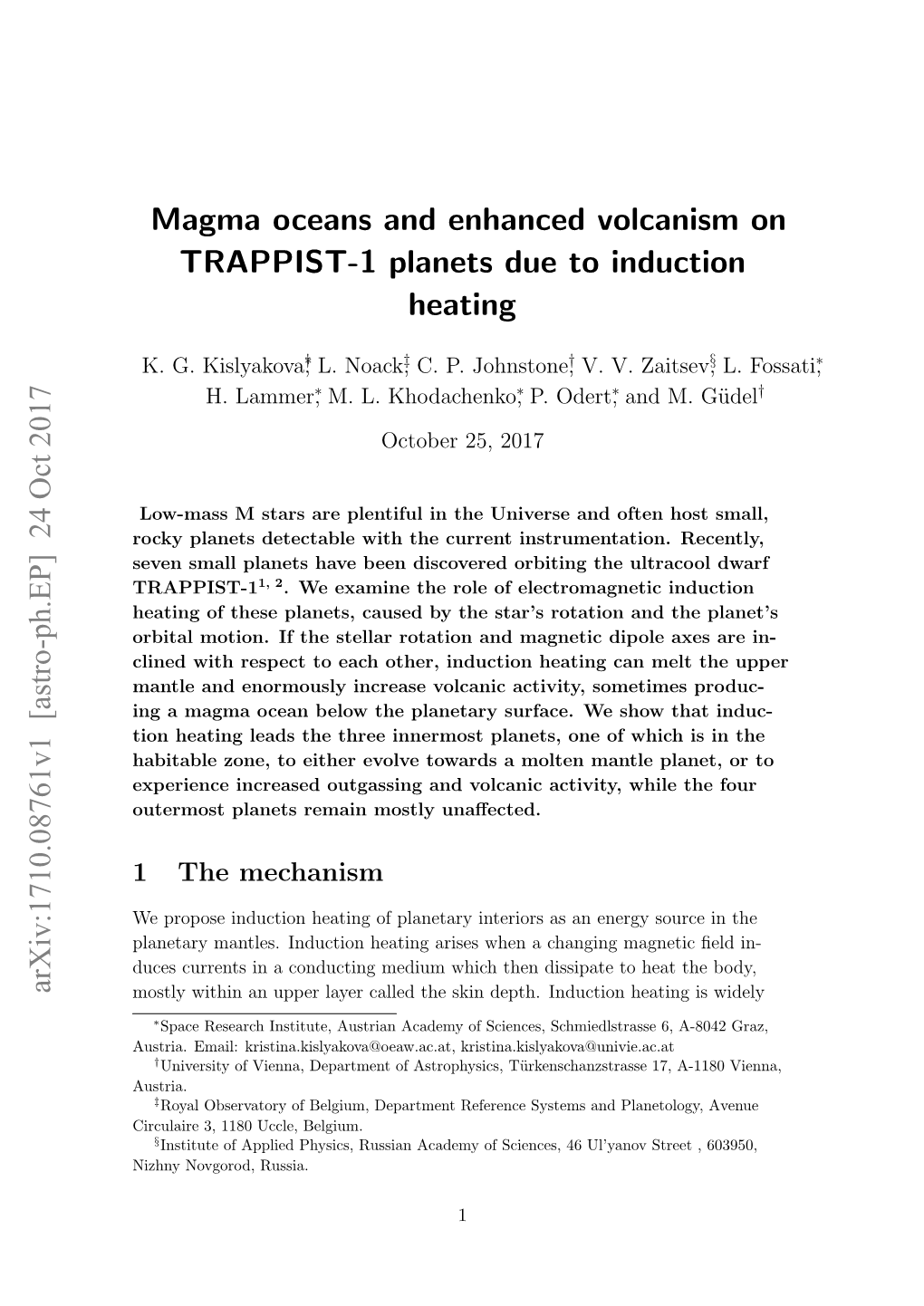 Magma Oceans and Enhanced Volcanism on TRAPPIST-1 Planets Due to Induction Heating