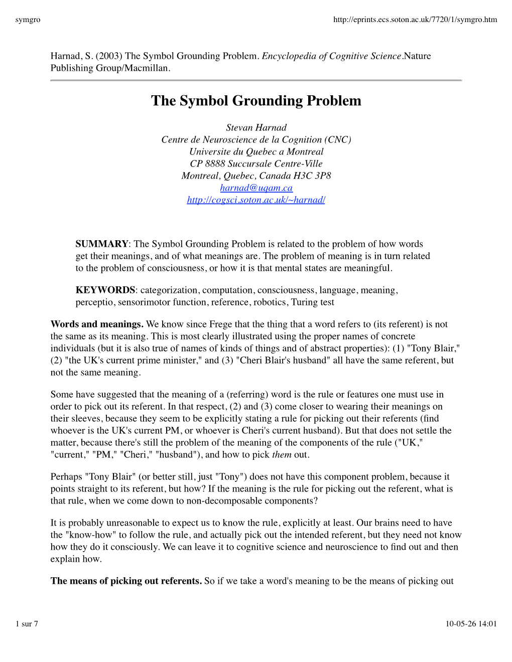 The Symbol Grounding Problem