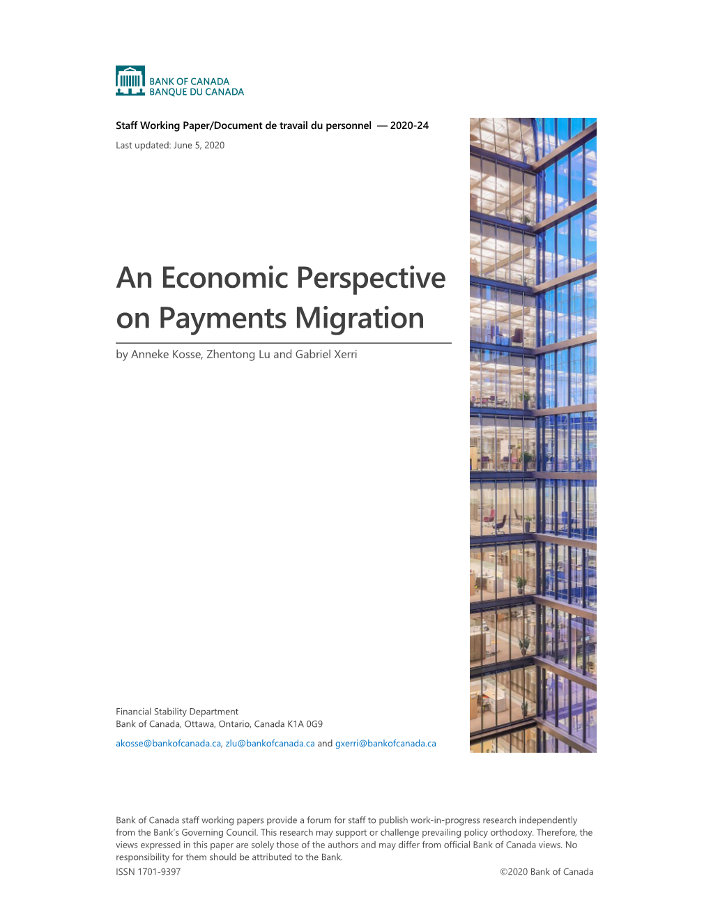 An Economic Perspective on Payments Migration by Anneke Kosse, Zhentong Lu and Gabriel Xerri