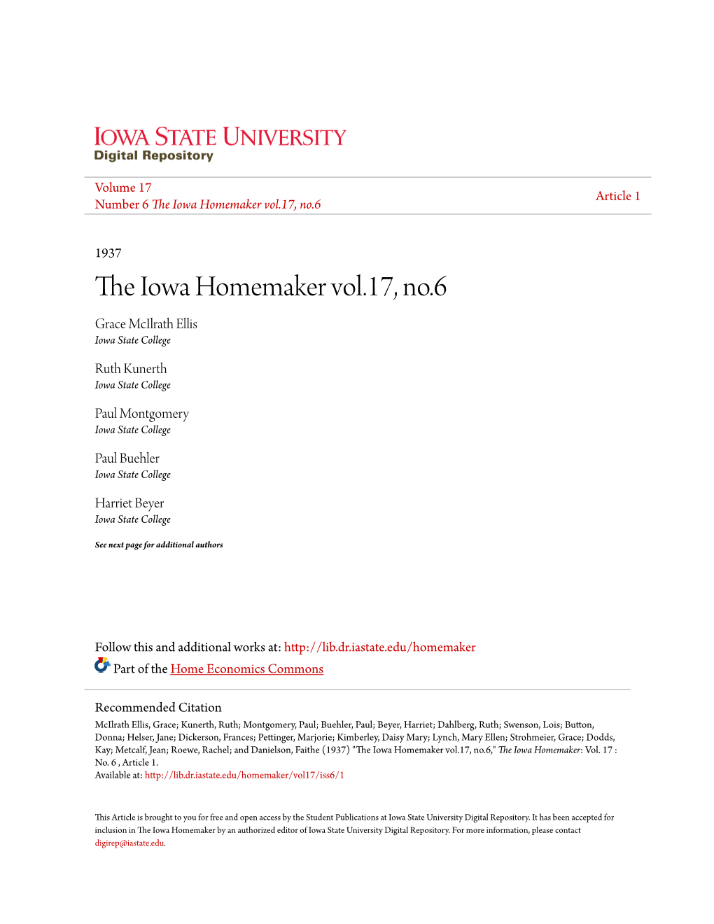 The Iowa Homemaker Vol.17, No.6