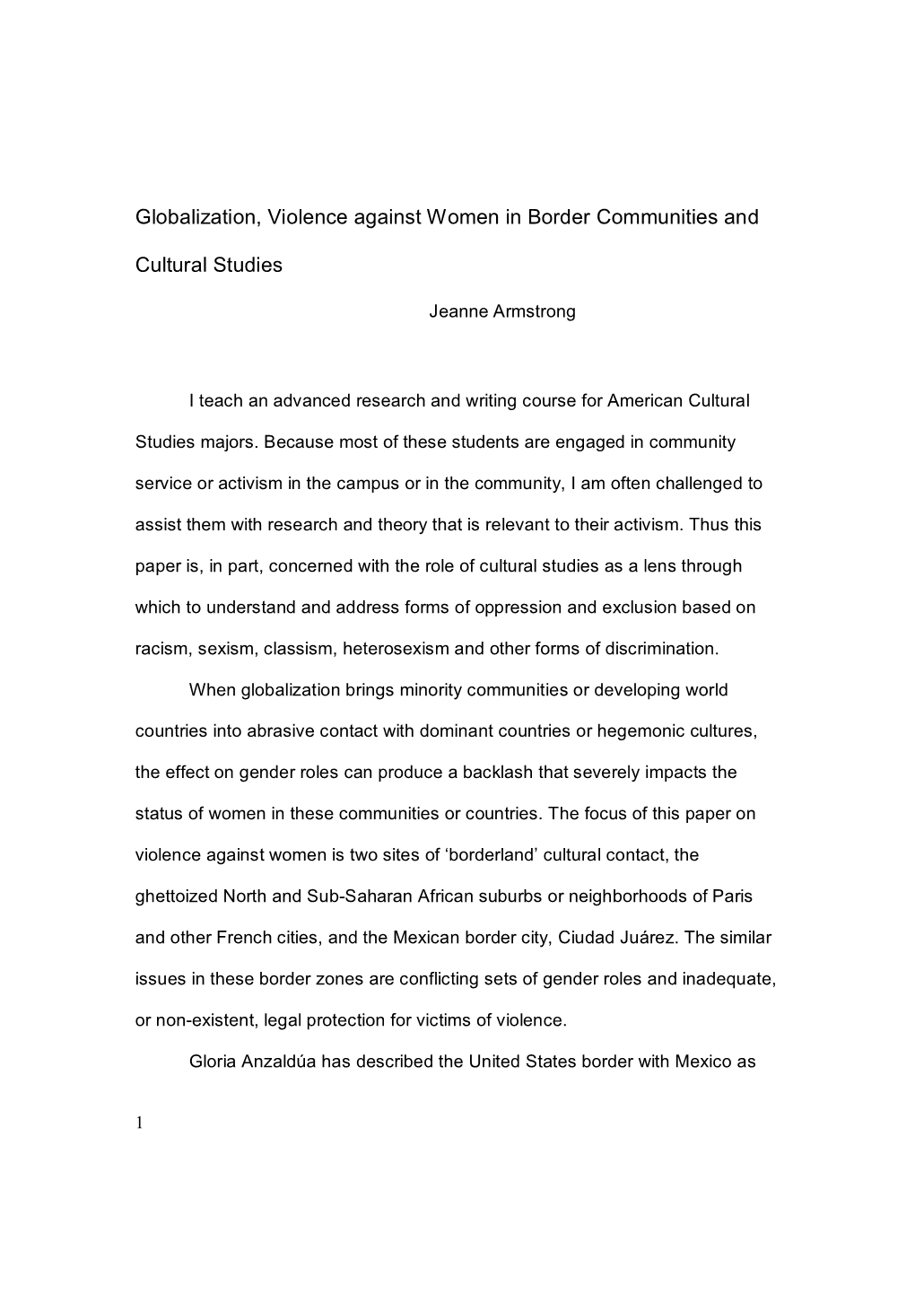 Globalization, Violence Against Women in Border Communities And