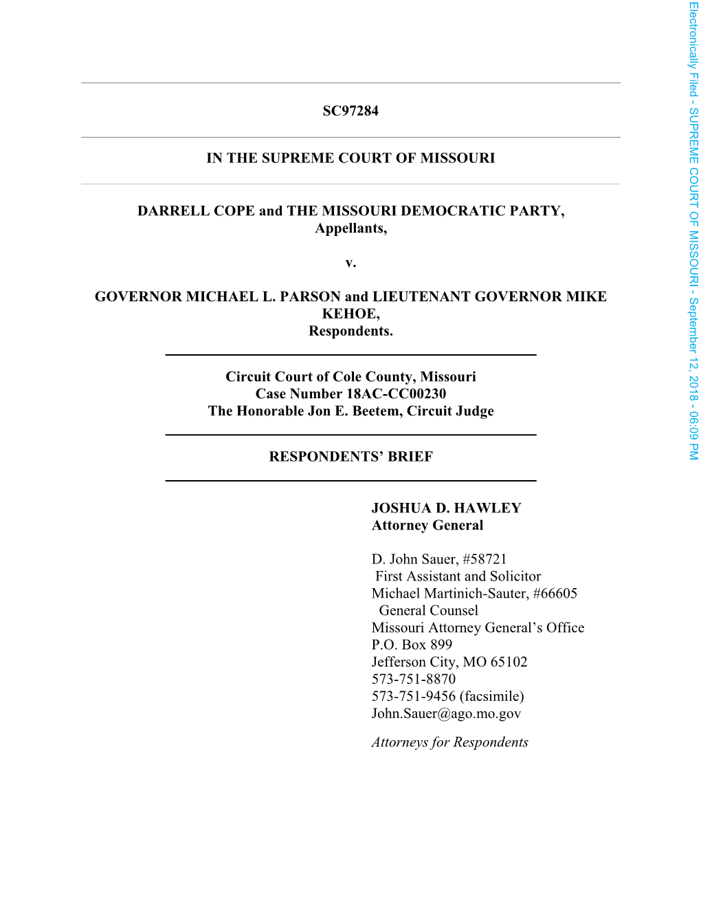 Sc97284 in the Supreme Court of Missouri Darrell Cope