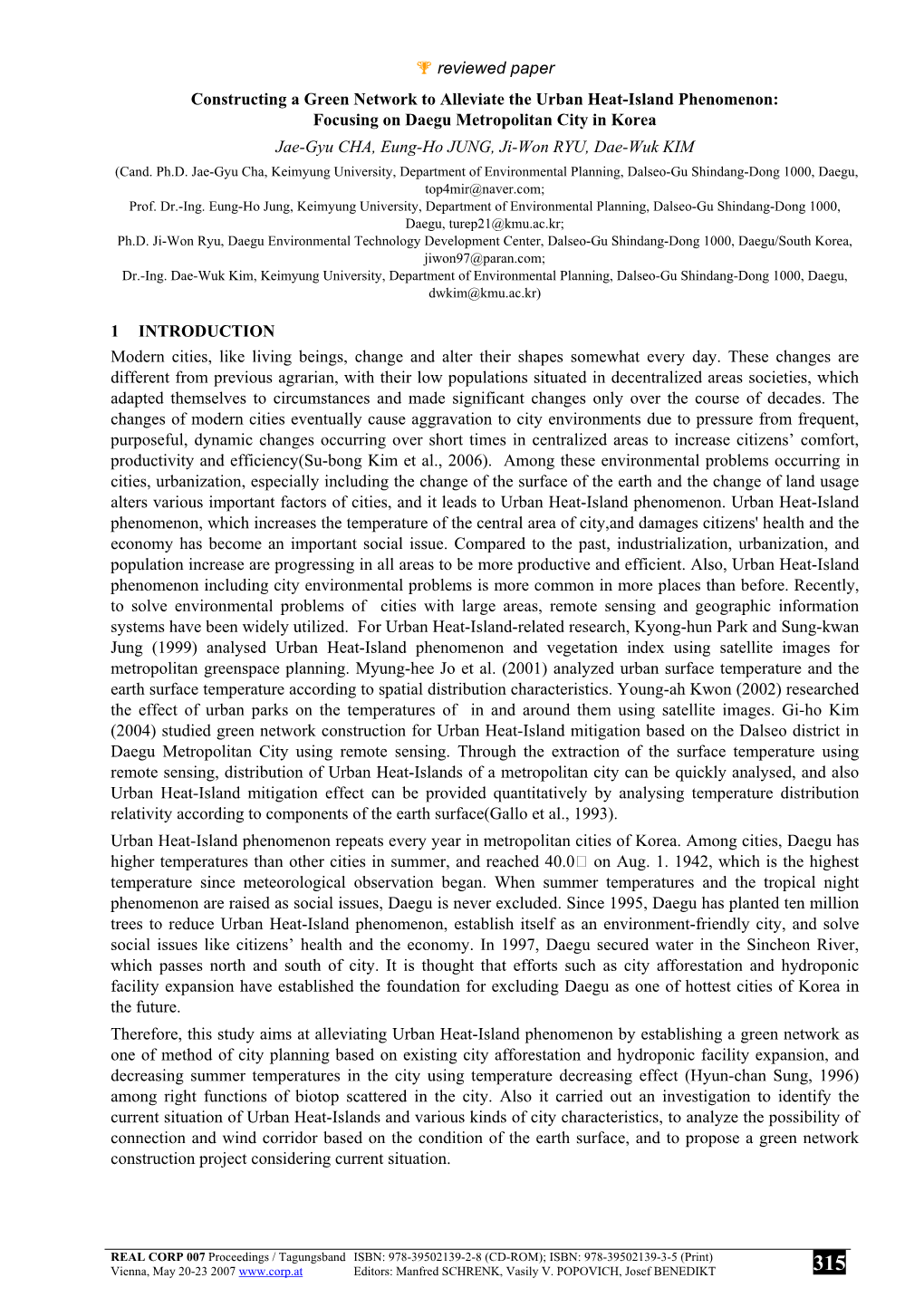 Reviewed Paper Constructing a Green Network to Alleviate the Urban Heat