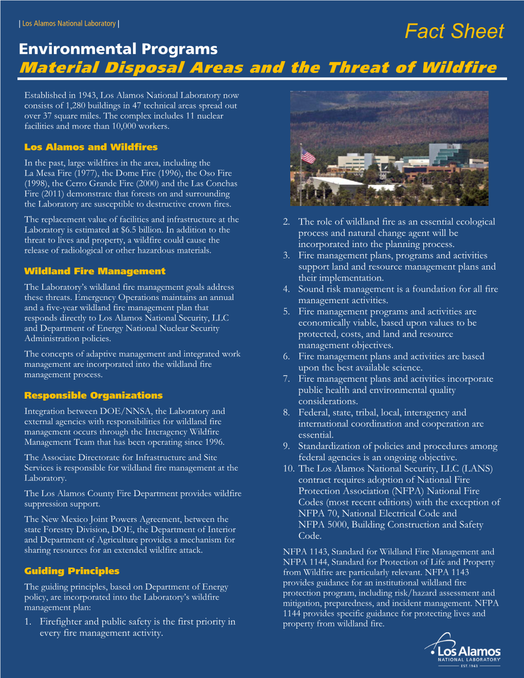 Fact Sheet Environmental Programs Material Disposal Areas and the Threat of Wildfire
