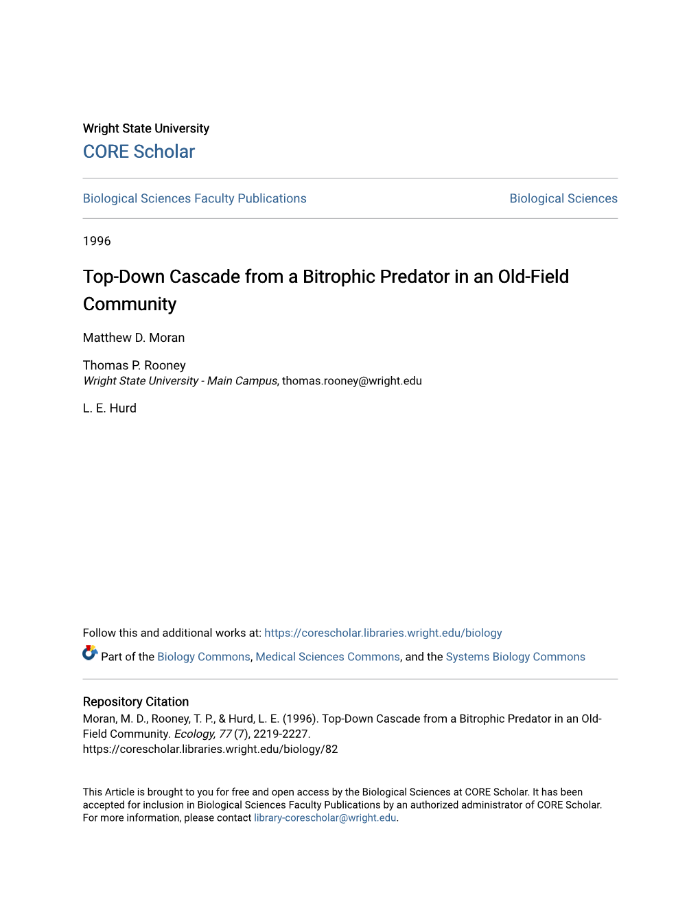 Top-Down Cascade from a Bitrophic Predator in an Old-Field Community