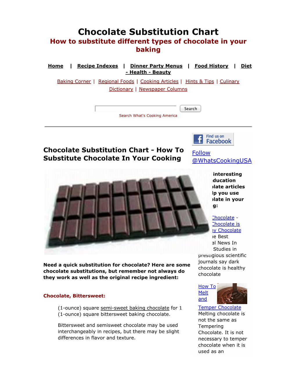 Chocolate Substitution Chart, How to Substitute Chocolate, Chocolate