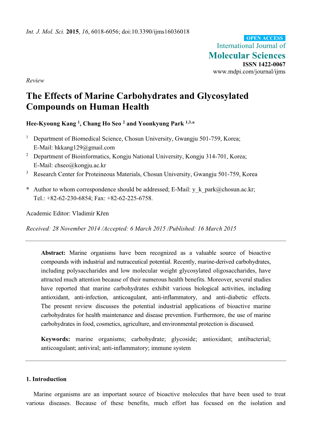 The Effects of Marine Carbohydrates and Glycosylated Compounds on Human Health