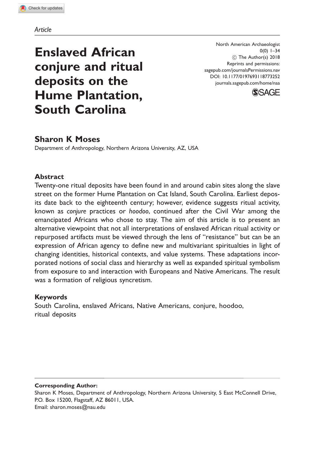 Enslaved African Conjure and Ritual Deposits on the Hume Plantation