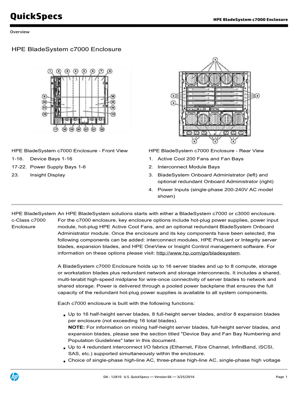 HPE Bladesystem C7000 Enclosure