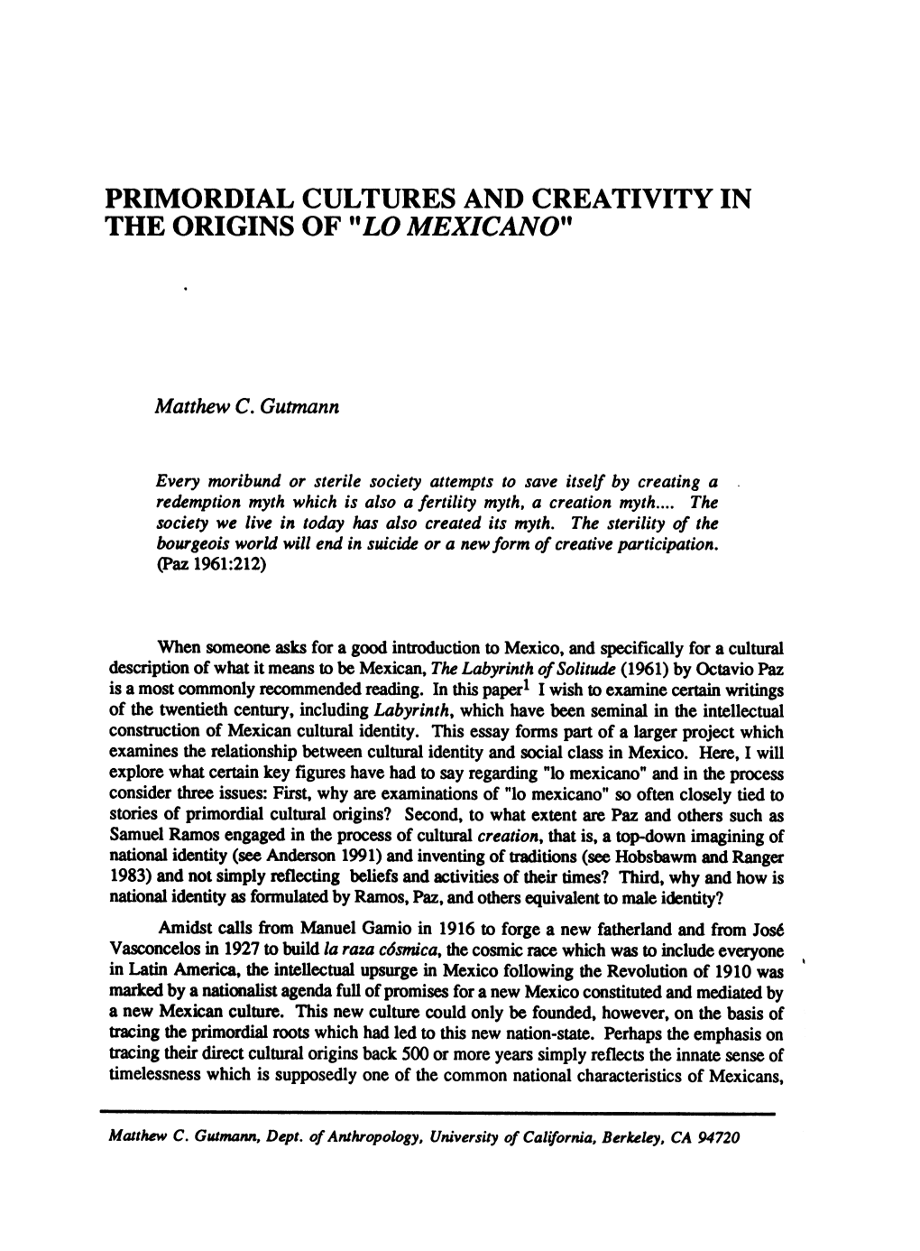 Primordial Cultures and Creativity in the Origins of 