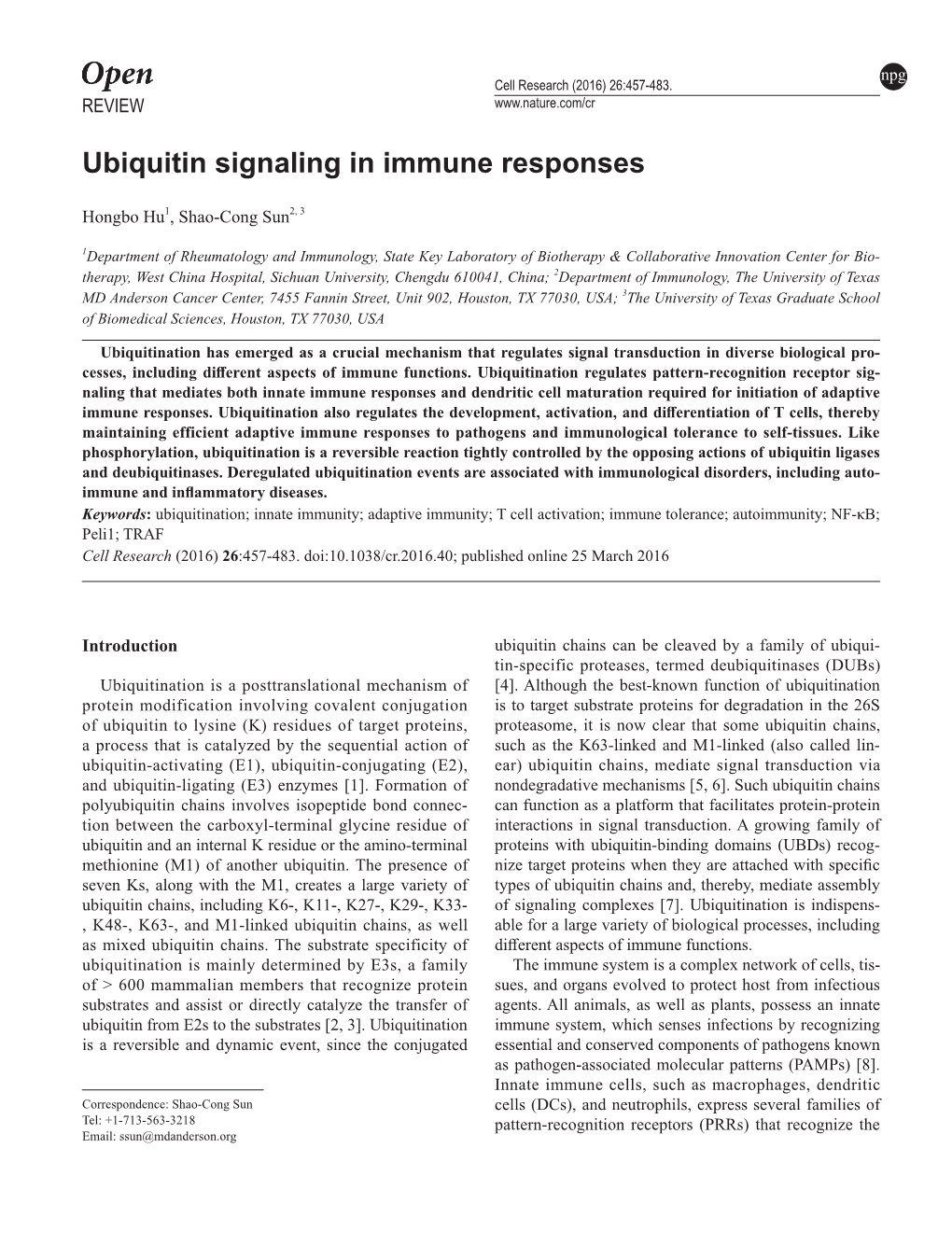 Ubiquitin Signaling in Immune Responses