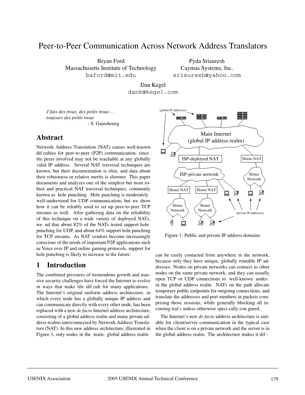 Peer-To-Peer Communication Across Network Address Translators