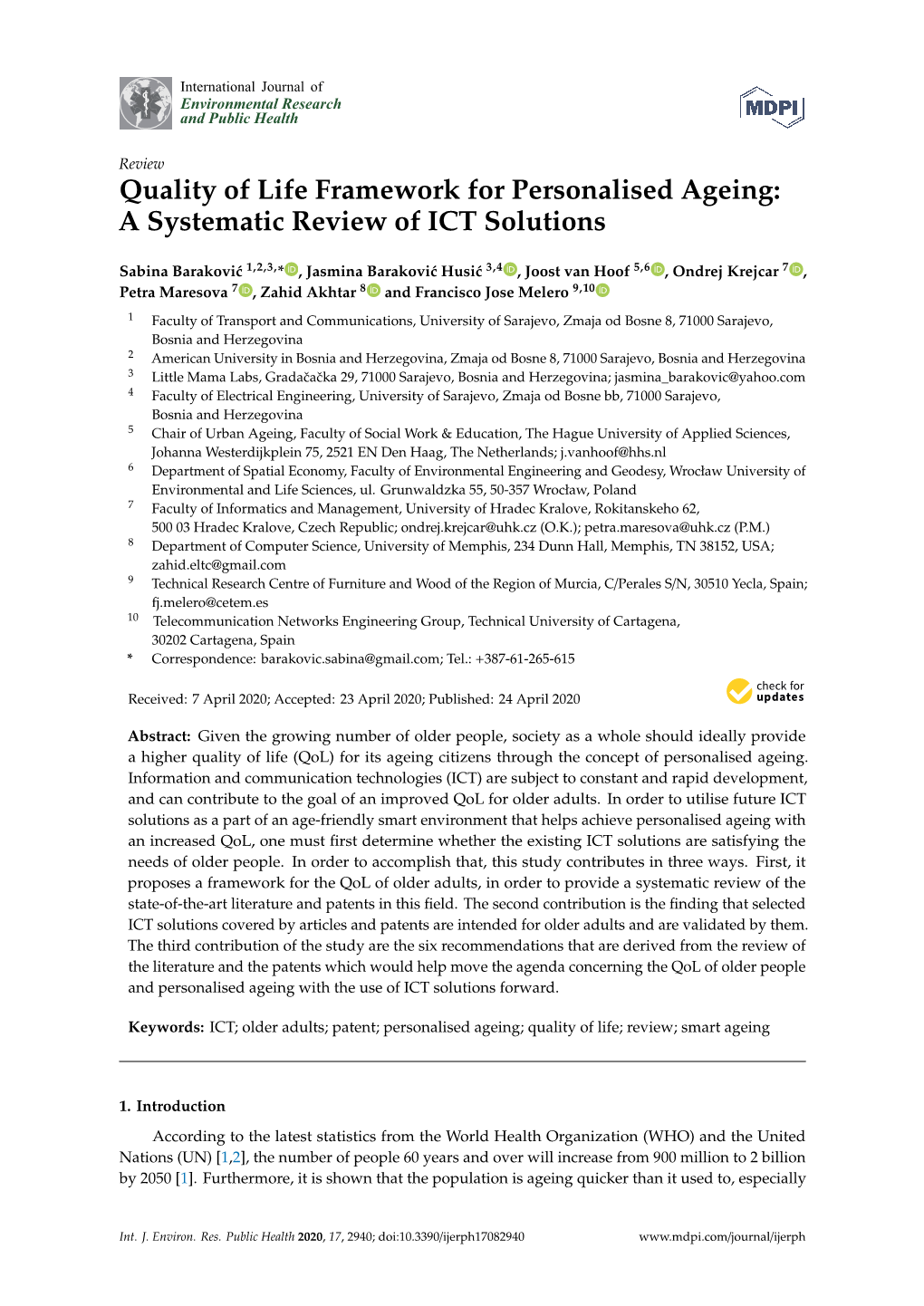 Quality of Life Framework for Personalised Ageing: a Systematic Review of ICT Solutions