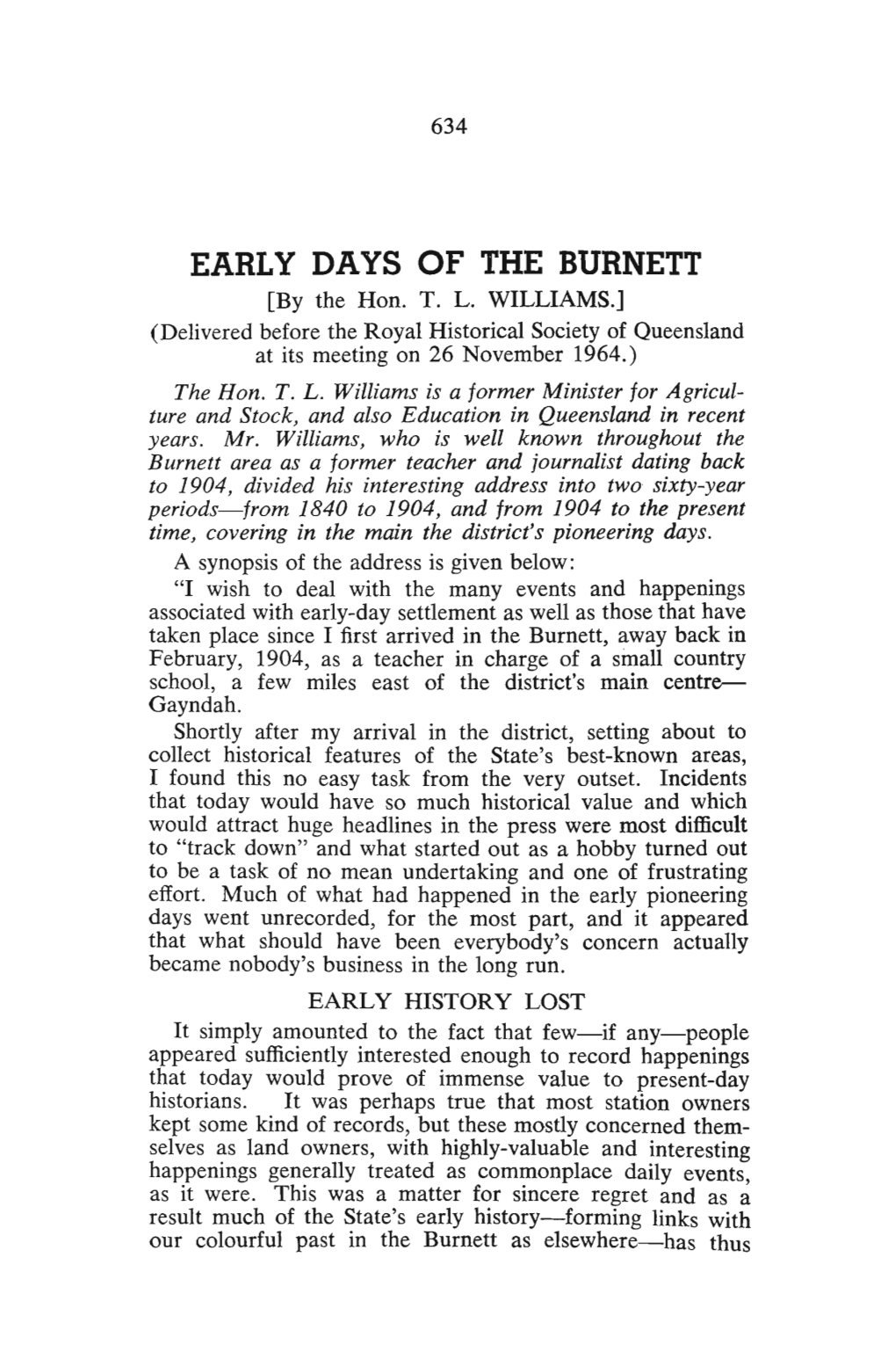 EARLY DAYS of the BURNETT [By the Hon